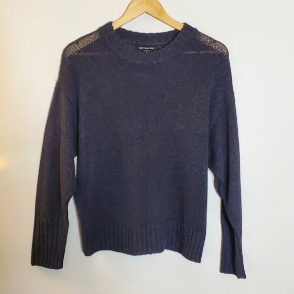 Something Navy Blue open knit slouchy oversized sweater Size Small - Picture 1 of 8